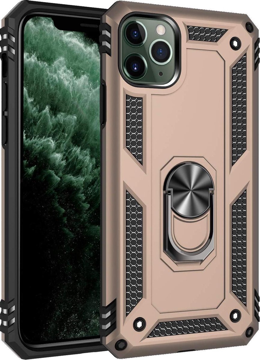 Anti-Shock Hybrid Ring Armor Hoesje - Geschikt voor: iPhone 12 Pro Max - goud
