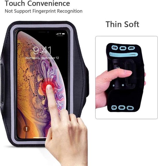 Sport / Hardloop armband Geschikt Voor: iPhone XS / XR / X / 8 / 7 / 6S / 6 Samsung Galaxy S3 / S4 / S5 / S6 / S7 / S8 / S9 / S10 - Verstelbaar Draaibaar - Makkelijk met Oordopjes / Koptelefoon - Joggen , Fietsen , Sportschool etc. Zwart