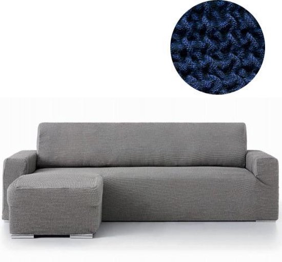 Bankhoes Milos Chaise Longue Links met lange arm - Blauw - Extreme Stretch Hoekbank Hoes - Geschikt voor 230-310cm & Arm 110-180cm