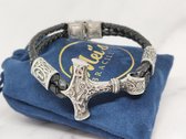 De mai | Bracelet / bijoux Hammer & Runes Viking homme | Acier inoxydable / cuir véritable / acier inoxydable 316L / acier chirurgical | Noir argent