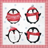 PAW - Little Pinguins - 20 papieren lunch servetten - Pinguïns - Winter - Kerst - 33x33cm - Decoupage - Servettentechniek