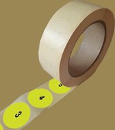 Genummerde etiketten op rol, 25 mm rond, geel radiant papier / 0001 t/m 1000