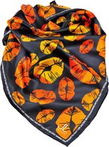 Josi Louis 100% Zijden sjaal - Don’t talk just kiss - Zwart Oranje Geel - vierkant 90×90 cm -  luxe zacht zijden sjaal