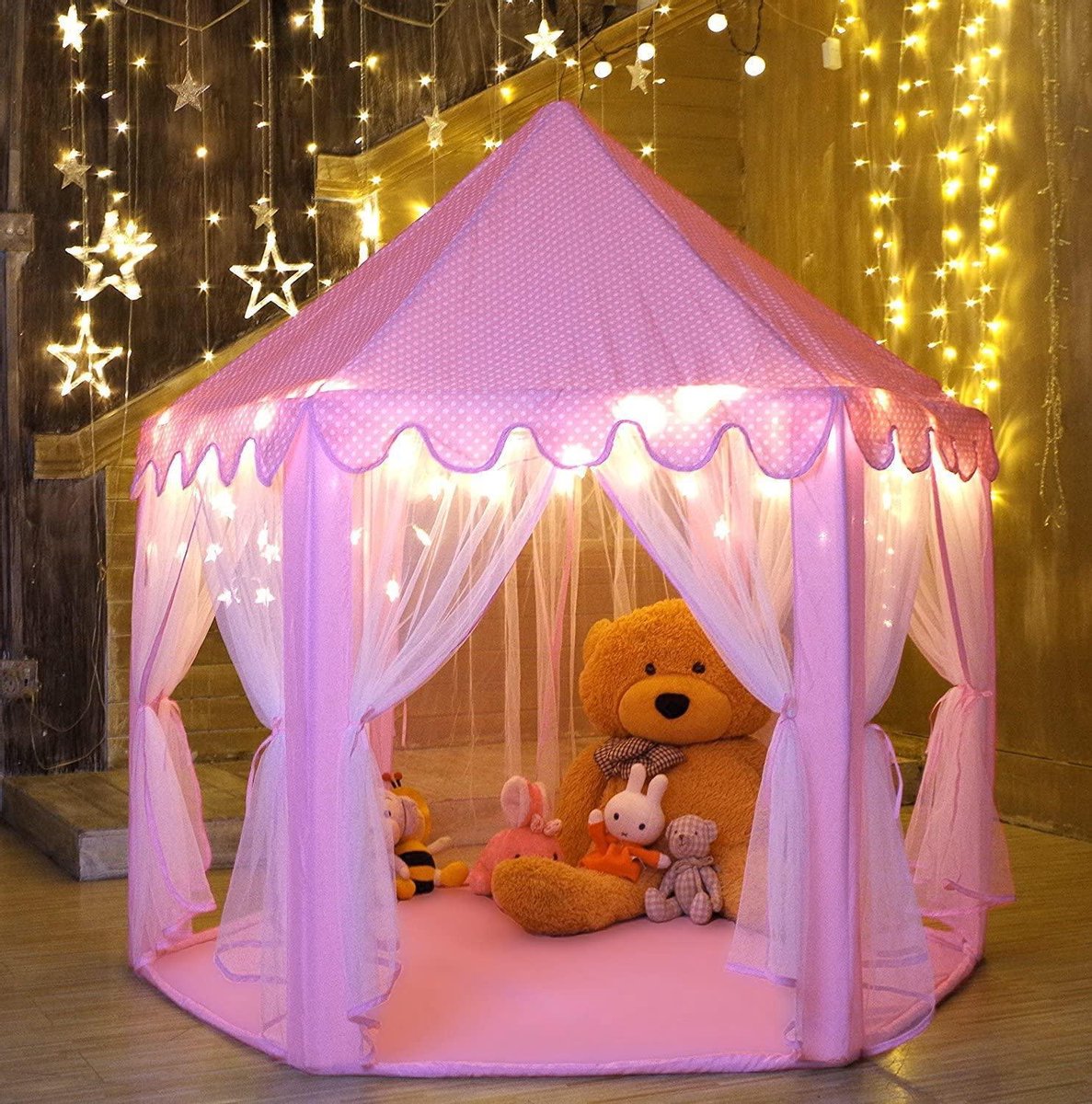 Fuegobird Speeltent Voor Kinderen - prinses kasteel - Game Tent - Indoor en Outdoor Games - Wordt geleverd met led-verlichting - Roze — cadeau in Spellen & Speelgoed - foto 3