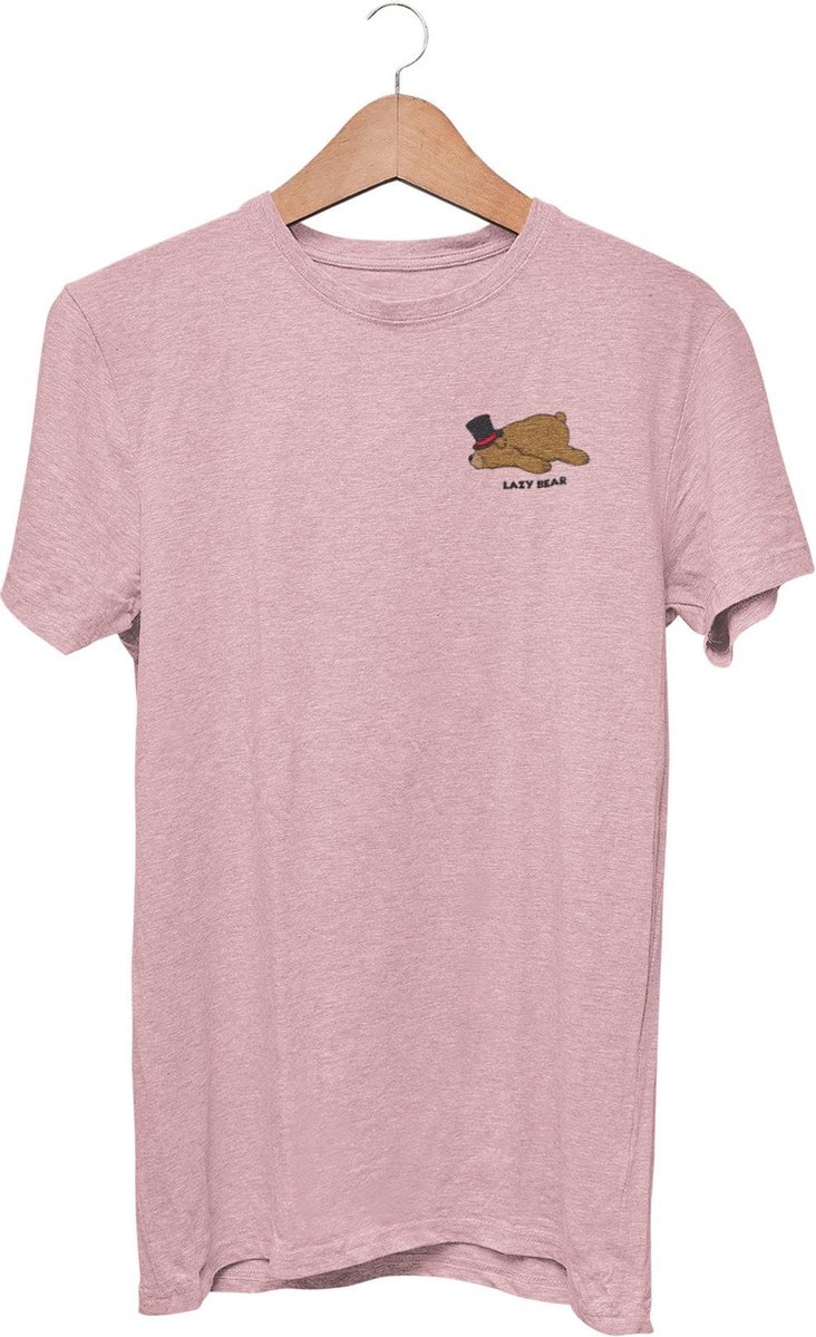 The lazy Bear | Top Hat | T-Shirt | Pink | XL