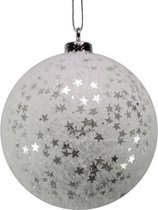 4x Kunststof glitter kerstballen met sterretjes 10 cm - Kerstboomversiering - Kerstversiering/kerstdecoraties