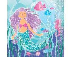 Zeemeermin/mermaid/oceaan themafeest servetten - 16x stuks - 33 x 33 cm - Kinder feestartikelen/versiering - voor op tafel