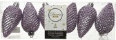 6x Lila paarse glitter dennenappels kerstballen 8 cm Onbreekbare plastic kersthangers- Kerstboomversiering lila paars