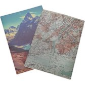 2x Notitieschriften/notitieboekjes aarde/landkaart B5 formaat 18x25 cm 80 bladzijdes - Kantoorbenodigdheden - Schoolbenodigdheden - Schoolschriften