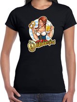 Oktoberfest Oktoberfest drank fun t-shirt outfit - zwart - voor dames - bedrukt met Oktoberfeest elementen - bierfest kostuum / verkleedkleding M