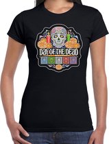 Day of the dead / Dag van de doden verkleed t-shirt zwart voor dames - horror / Halloween shirt / kleding / kostuum / sugar skull XS