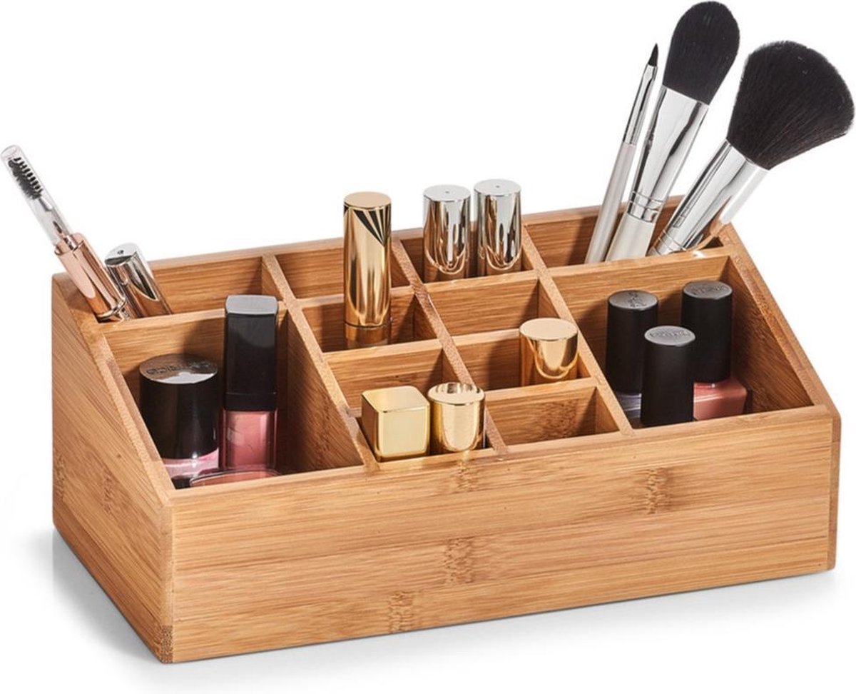 Makeup organizer 12vaks bamboe hout 25 x 12 cm Zeller