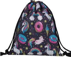 foto van Gymtas Meisje met Unicorn Versiering- Gymtassen – Unicorn rugzak - zwart /roze / blauw