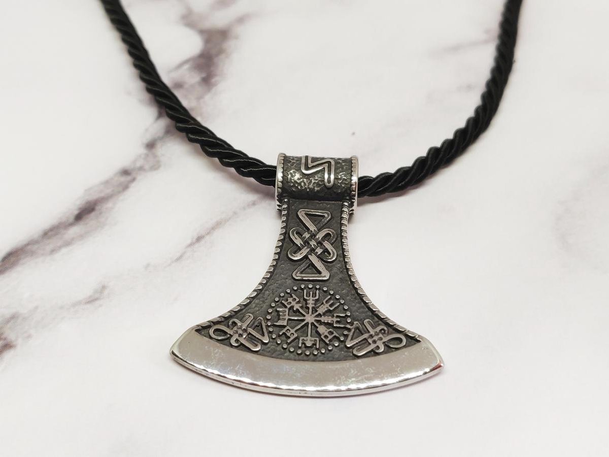 Mei's Viking's Dane Axe - Ketting - Bijl - 316L RVS - Katoen - Zilver - Zwart - 53 tot 58 cm