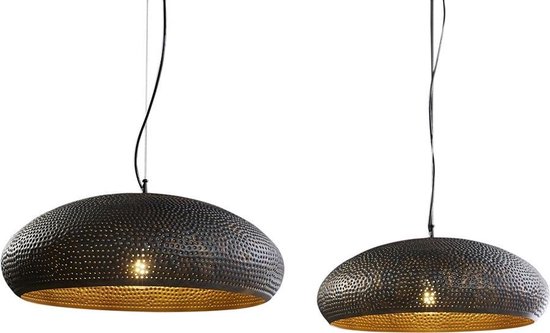 Design hanglamp 150 cm met 2 metalen kappen Ø 53 cm in bruin en zwart  kleurig metaal | bol.com