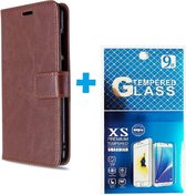 Portemonnee Bookcase Hoesje + 2 Pack Glas Geschikt voor: Samsung Galaxy A8 2018 - bruin