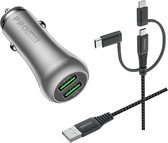 Pro User Set 36W Dual auto USB lader  + 3-in-1 USB-kabel Zilver