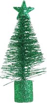 Mini kerstboom met glitters - Groen - Kunststof - h 15 cm