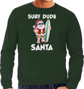Surf dude Santa fun Kerstsweater / Kersttrui groen voor heren - Kerstkleding / Christmas outfit L