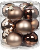 12x Elegant Lounge mix bruin tinten glazen kerstballen 8 cm - glans en mat - Kerstboomversiering mix bruin/champagne/goud