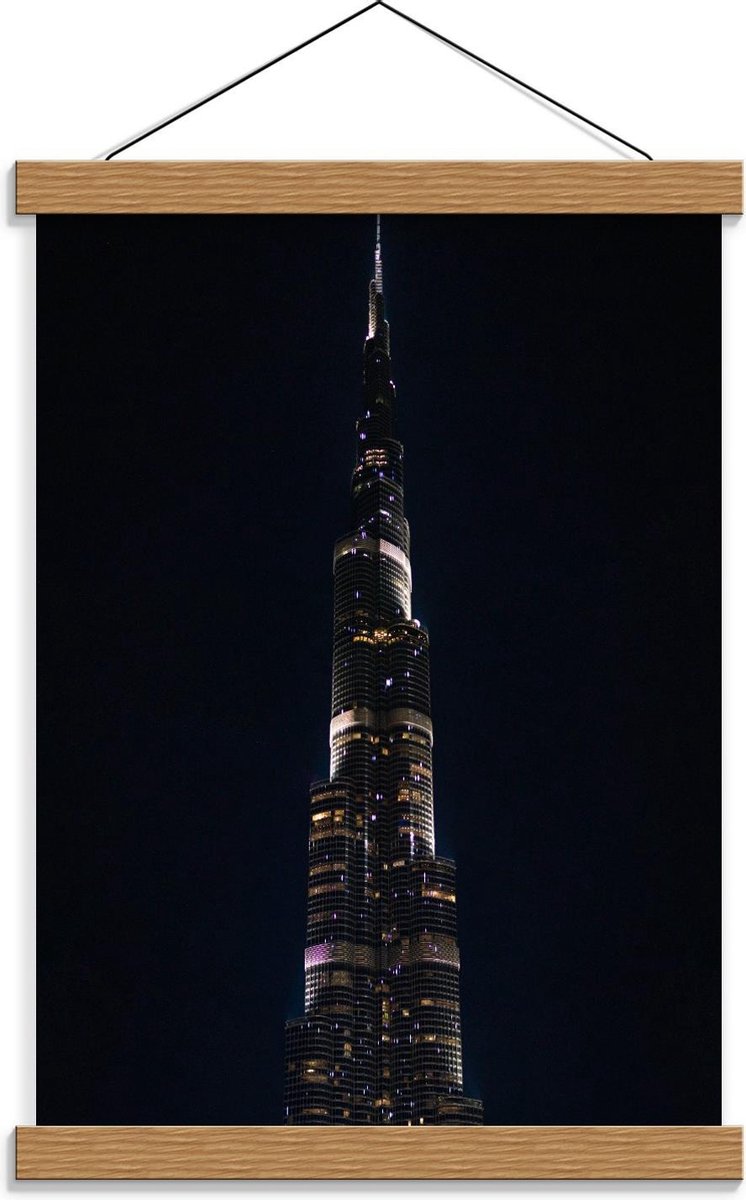 Schoolplaat – Dubai Fontein in het Donker - 30x40cm Foto op Textielposter (Wanddecoratie o