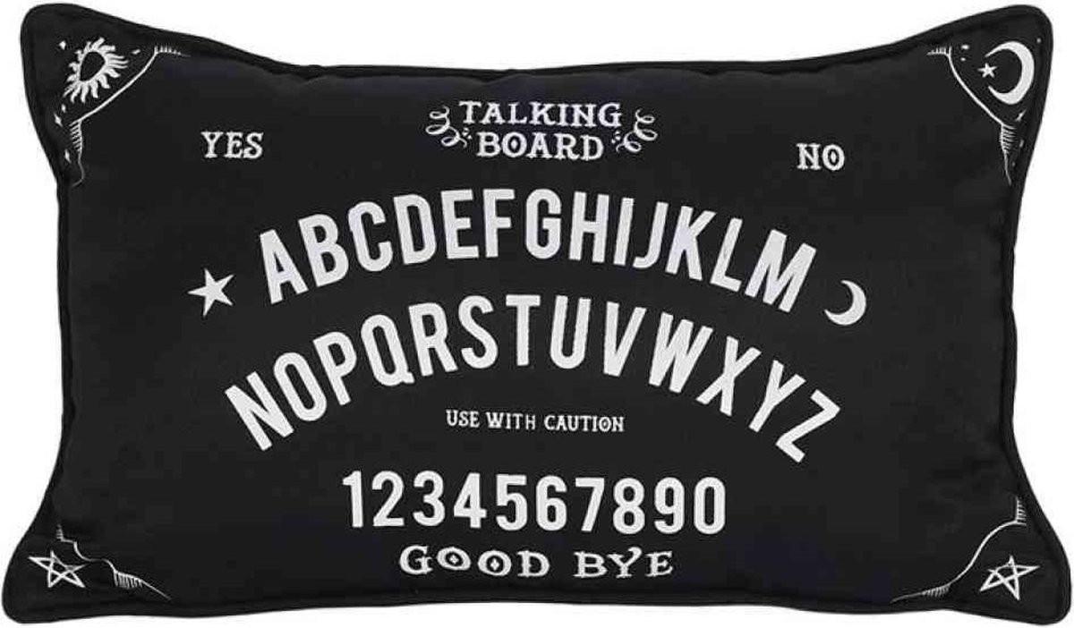 Sierkussen 40cm – Zwart met Wit Talking Board Design – Ouija Kussen – Decoratief Kussen