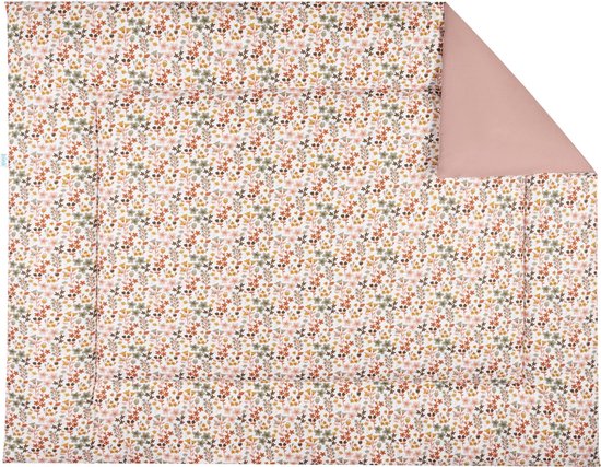 BINK Bedding Boxkleed Dees 80 x 100 cm - vulling fiberfill 400 grams - speelkleed - parklegger - katoen - tweezijdig - bloemen - roze - caramel - donker peachroze