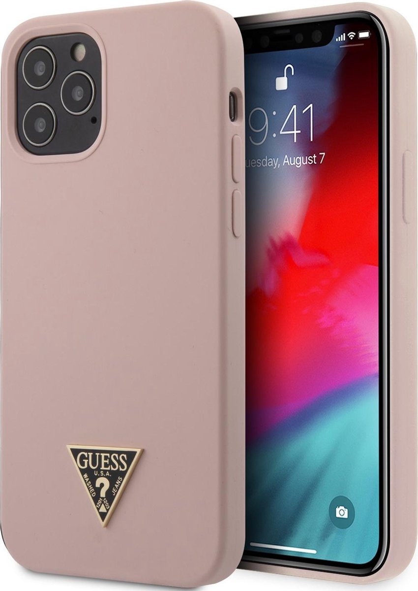Roze hoesje van Guess - Backcover - iPhone 12 - 12 Pro - Silicone