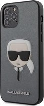 Zilver hoesje van Karl Lagerfeld - Backcover - iPhone 12 Pro Max - Saffiano