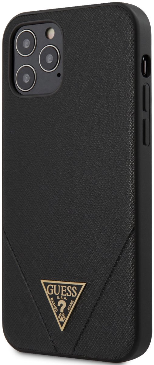 iPhone 12 Pro Max Backcase hoesje - Guess - Effen Zwart - Kunstleer