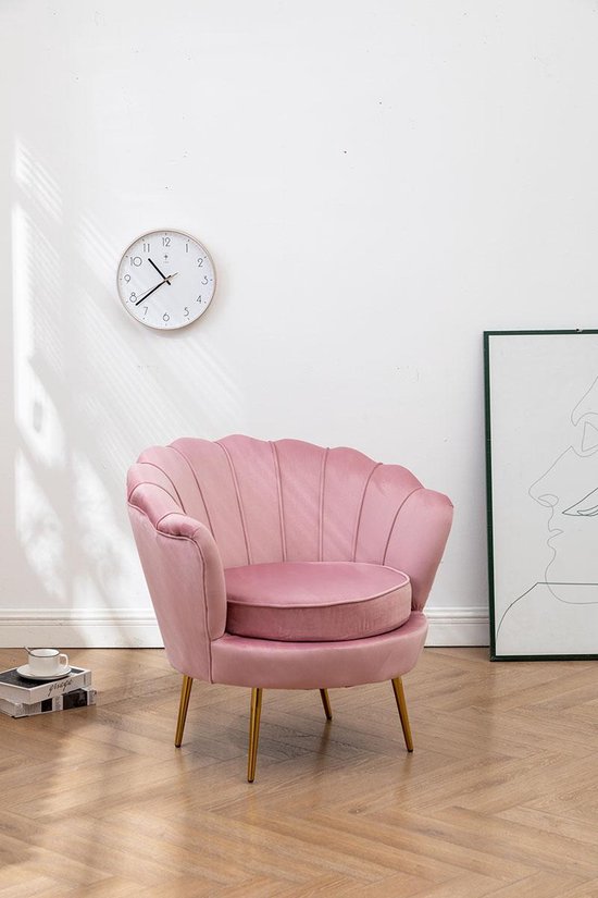 Luxe Velvet Chair Schelp Stoel - Soft Pink - Roze | bol.com