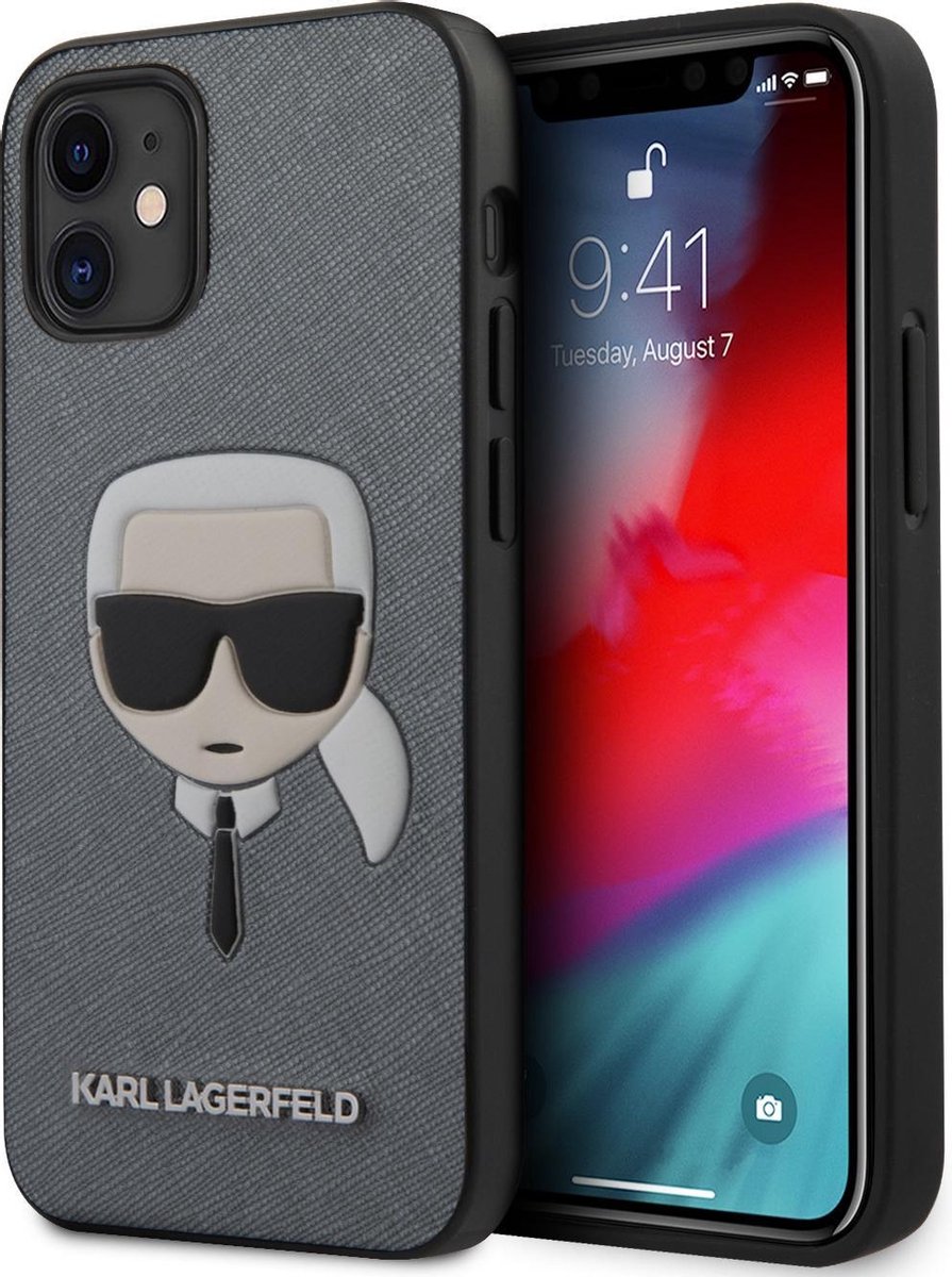 Zilver hoesje van Karl Lagerfeld - Backcover - iPhone 12 Mini - Saffiano