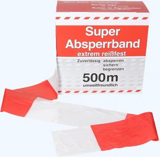 Afzetlint 500 m - rood wit - in dispenserdoos - afbakeningslint - Technosafety