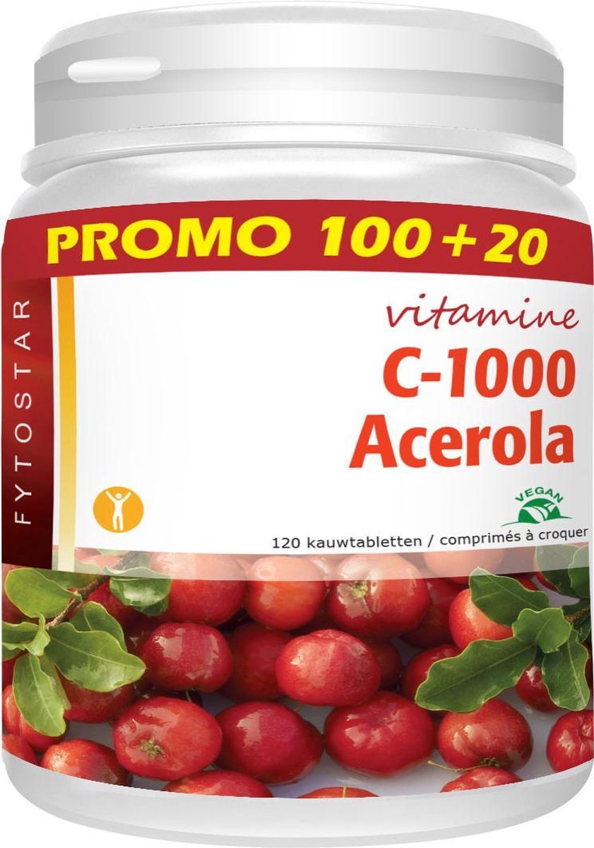 Goedkoopste Fytostar Acerola C 1000 - Supplement - Voor weerstand – Vegan - Vitamine C - 120 kauwtabletten