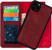 Galata uitneembare bookcase iPhone 12 Pro Max hoesje 2in1 echt leer - Rood