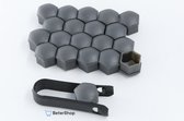 Wielmoerkapjes 19 mm - Grijs / Antraciet Matt - Kunststof - Set van 20 stuks incl. tweezer tool - Universeel