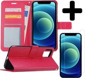 Hoes voor iPhone 12 Mini Hoesje Book Case Met Screenprotector Tempered Glass - Hoes voor iPhone 12 Mini Case Hoesje Cover - Hoes voor iPhone 12 Mini Hoes Wallet Case Hoesje - Donke