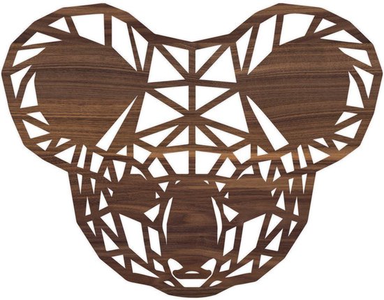Geometrische Dieren Koala - Noten hout - S (30x23 cm) - Cadeau - Kinderen - Geschenk - Woon decoratie - Woonkamer - Slaapkamer - Geometrische wanddecoratie - WoodWideCities
