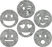 Smileys  vilt onderzetters  - Gemeleerd grijs - 6 stuks - ø 9,5 cm - Tafeldecoratie - Glas onderzetter - Cadeau - Woondecoratie - Tafelbescherming - Onderzetters voor glazen - Keuk