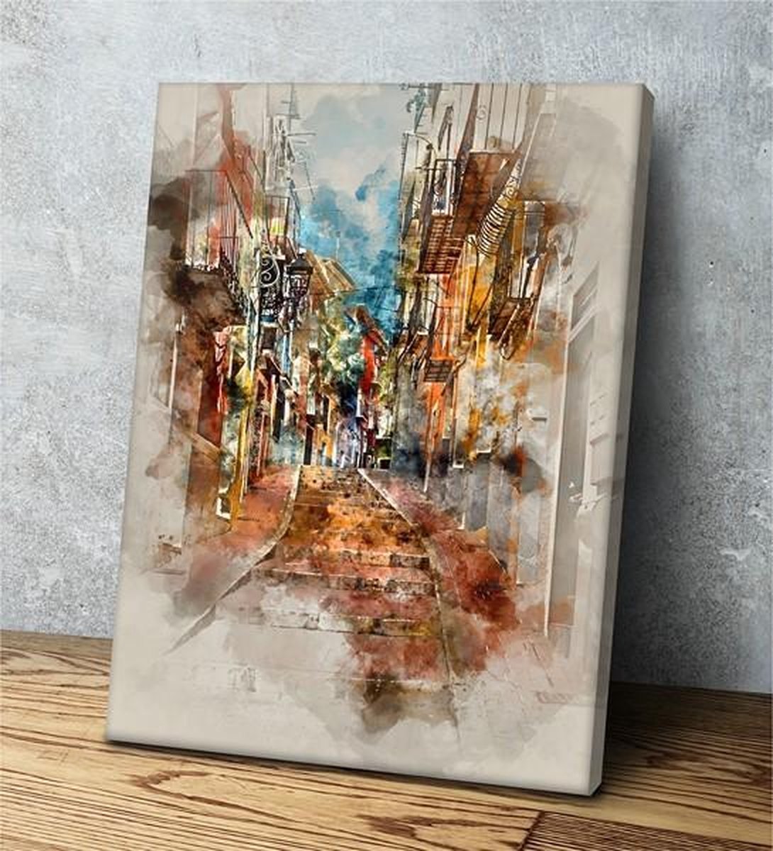 Bedrukt geverfd steegje Canvas 80 x 120 cm