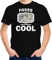 Dieren vossen t-shirt zwart kinderen - foxes are serious cool shirt  jongens/ meisjes - cadeau shirt poolvos/ vossen liefhebber - kinderkleding / kleding 110/116