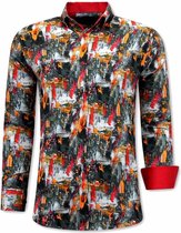 Luxe Italiaanse Heren Overhemden - 3064 - Oranje/Rood