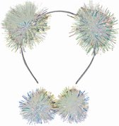 Jessidress Haarband Meisjes Haar Diadeem met haarclips gemaakt met pompon - Wit