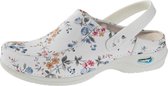 Leren Clog Open Wit/Kleine Bloem | Medische klompen | Antistatisch & Anti-Slip | Wash&Go | Maat 41