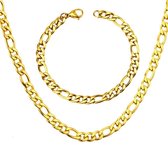 Figaro Ketting + Armband Set - Goud kleurig - 4,5mm - Ketting Mannen - Ketting Dames - Armband Mannen - Armband Dames - Valentijnsdag voor Mannen - Valentijn Cadeautje voor Hem - V