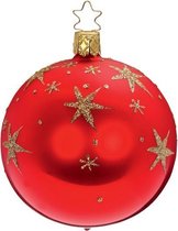 Twee Sterrenhemel Kerstballen rood met goud - Handgemaakt in Duitsland - 2 kerstballen met gouden sterren