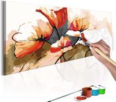 Doe-het-zelf op canvas schilderen - Delicate Klaprozen 100x40 ,  Europese kwaliteit, cadeau idee