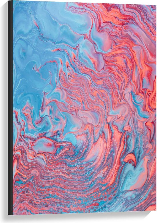Canvas  - Blauw met Roze Verf Gemengd - 60x90cm Foto op Canvas Schilderij (Wanddecoratie op Canvas)