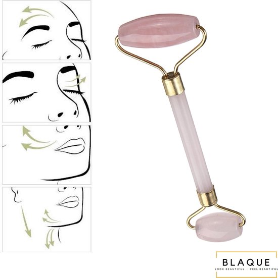 Blaque Rose Quartz Roller - Rose Quartz Jade Roller - avec sac de rangement  en or -... | bol.com