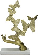 Ornament Hand Vlinders - Ornament op Voet - Marmeren Voet - Aluminium - Goud - Gouden Vlinders Deco - 30X10X46CM - Decoratieve Woonaccessoires - Woonaccessoires - Woondecoratie - R